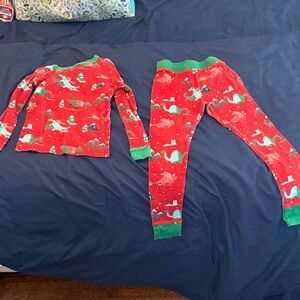 WONDERLAND Red Dinosaur Pajama Set with Green Trim